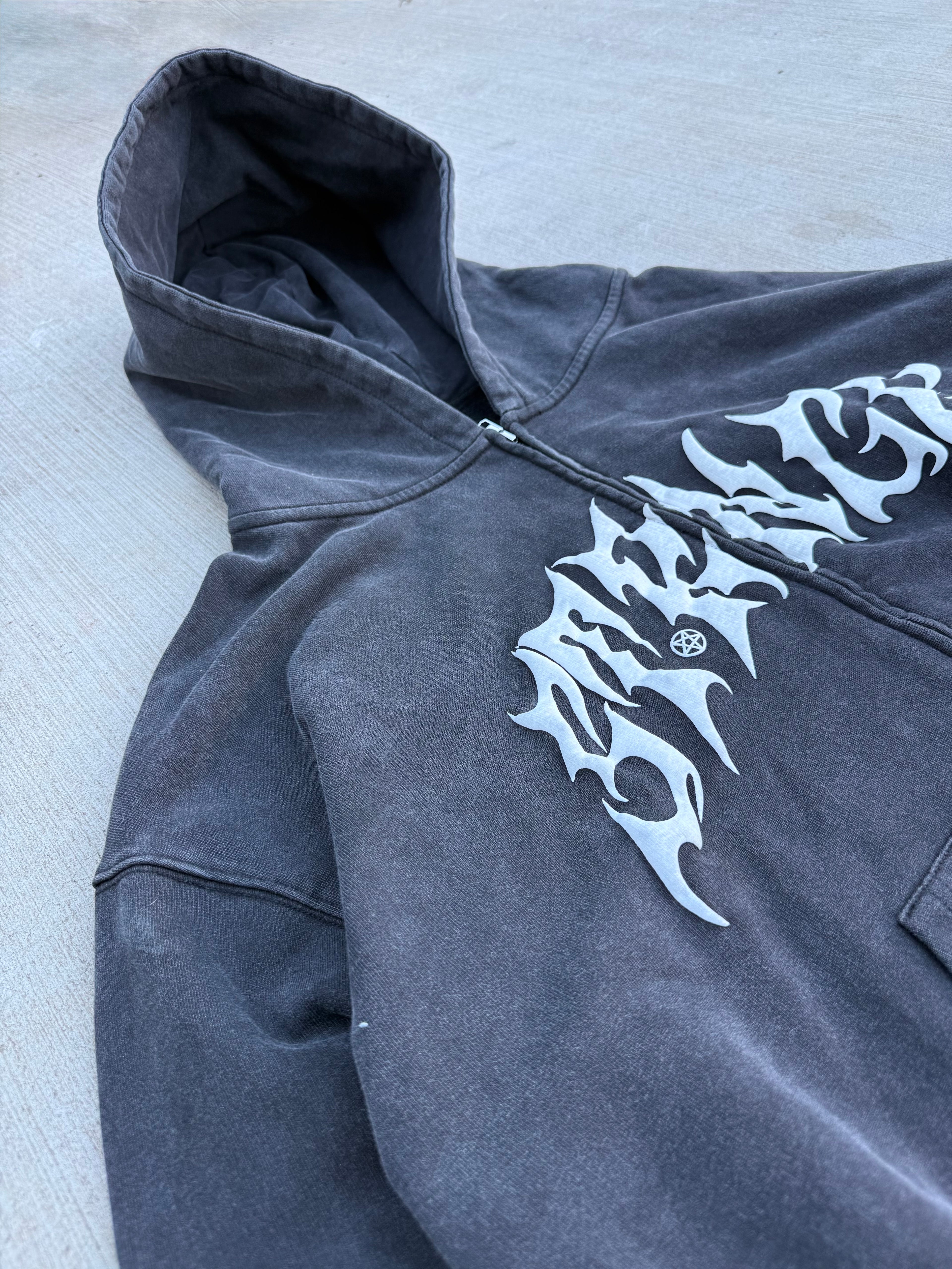 STRANGE ZIP UP [WASHED BLACK]